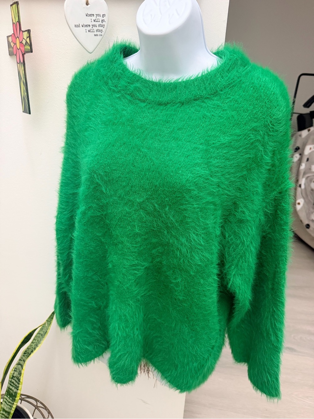 Free People Bright Green Fuzzy Crewneck oversized Sweater